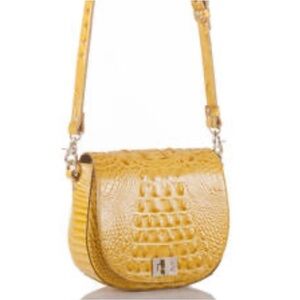 Brahmin Melbourne Saddle/Crossbody Bag Rare Sunflower Yellow Croc Embossed